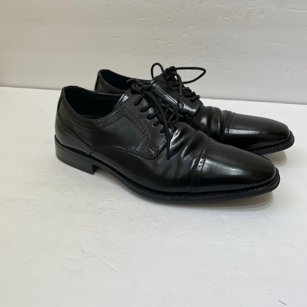 EXCELLENT CONDITION STACY ADAMS SQUARE TOE OXFORDS IN BLACK LEATHER